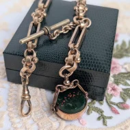 Antique Gold Plated Fancy Link Albert Chain Fob Dog Clip T Bar