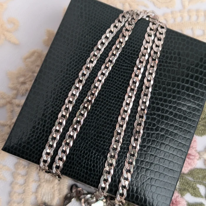 Vintage Sterling Silver Flat Curb Link Chain Necklace