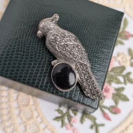Vintage Sterling Silver Marcasite Parrot Brooch