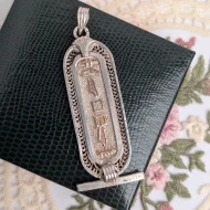 Vintage Sterling Silver Egyptian Hieroglyph Pendant Gold Accents