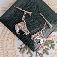 Vintage Sterling Silver Horse Head Cufflinks, Bridled Horn