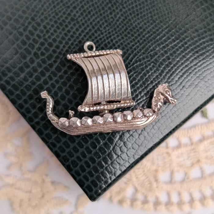 Vintage Silver Viking Sail Boat Charm