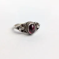 Vintage Sterling Silver Garnet Floral Shank Ring - Image 6