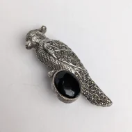 Vintage Sterling Silver Marcasite Parrot Brooch, Onyx Bird Pin - Image 7