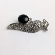 Vintage Sterling Silver Marcasite Parrot Brooch, Onyx Bird Pin - Image 2