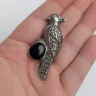 Vintage Sterling Silver Marcasite Parrot Brooch, Onyx Bird Pin - Image 6