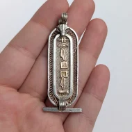 Vintage Sterling Silver Egyptian Hieroglyph Pendant Gold Accents - Image 2