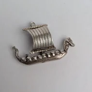 Vintage Silver Viking Sail Boat Charm, Long Boat Dragon Pendant - Image 5