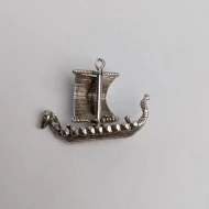 Vintage Silver Viking Sail Boat Charm, Long Boat Dragon Pendant - Image 3