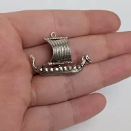 Vintage Silver Viking Sail Boat Charm, Long Boat Dragon Pendant - Image 4