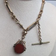 Antique Gold Plated Fancy Link Albert Chain Fob Dog Clip T Bar - Image 16