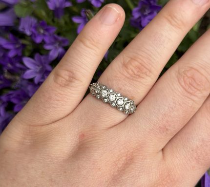 Vintage Sterling Silver CZ Eternity Ring Hexagon Honeycomb Pave Set Sparkly Band
