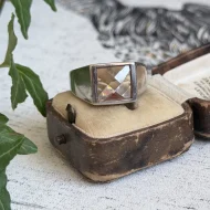 Vintage Sterling Silver Quartz Signet Ring Chunky Faceted Square Band