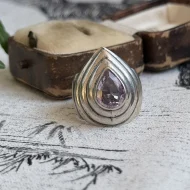 Vintage Sterling Silver Amethyst Statement Ring Chunky Teardrop Pear Cut Bold