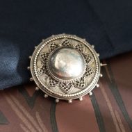 Antique Victorian Silver Round Brooch Domed Filigree Shield