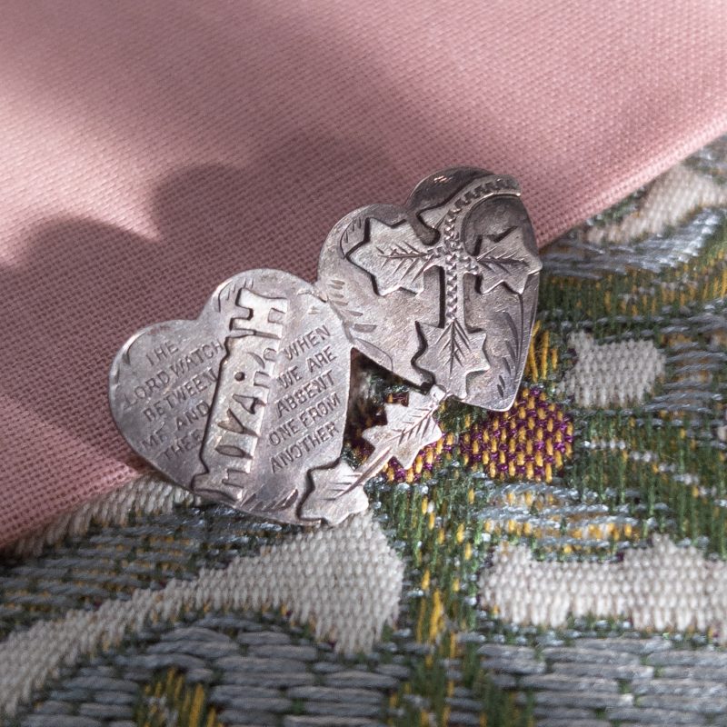 Antique Victorian Sterling Silver Mizpah Brooch Heart Ivy Leaf Foliate Pin