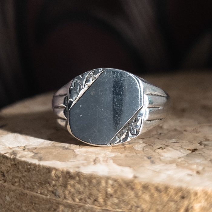 Vintage Sterling Silver Ornate Signet Ring Chunky Square
