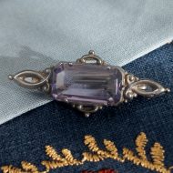 Antique Sterling Silver Purple Glass Ornate Brooch