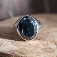 Vintage Sterling Silver Hematite Faceted Signet Ring