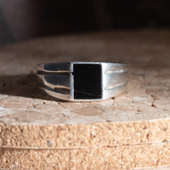 Vintage Sterling Silver Black Enamel Signet Ring
