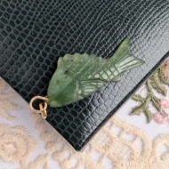 Vintage Green Stone Fish Pendant Charm Good Luck