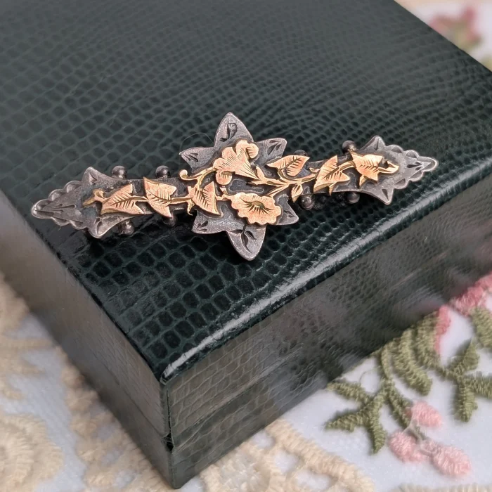 Antique Sterling Silver Gold Accent Ivy Leaf Brooch Sweetheart