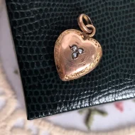 Antique 9ct Gold Seed Pearl Love Heart Pendant Hollow Charm
