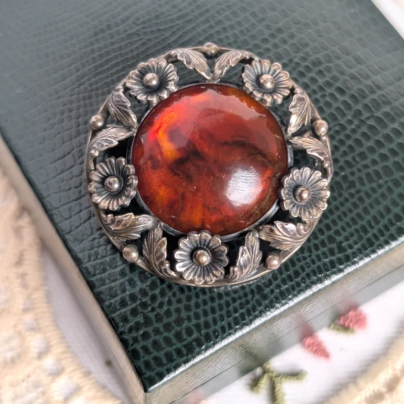 Vintage Sterling Silver Danish Amber Brooch Mid Century Niels Erik From Scandi