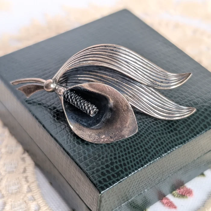 Vintage Sterling Silver Danish Scandi Lily Flower Brooch Mid Century Niels Erik From