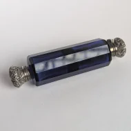 Antique Sterling Silver Cobolt Blue Glass Double Ended Scent Bottle Perfume - Image 3
