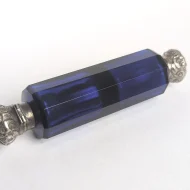 Antique Sterling Silver Cobolt Blue Glass Double Ended Scent Bottle Perfume - Image 9
