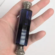 Antique Sterling Silver Cobolt Blue Glass Double Ended Scent Bottle Perfume - Image 2