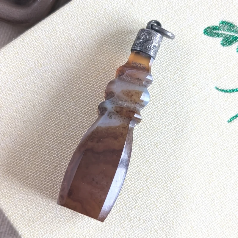 Antique Victorian Banded Agate Silver Topped Fob Seal Pendant Engraved