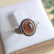 Vintage Sterling Silver Amber Signet Ring Spiral Size K.5 925