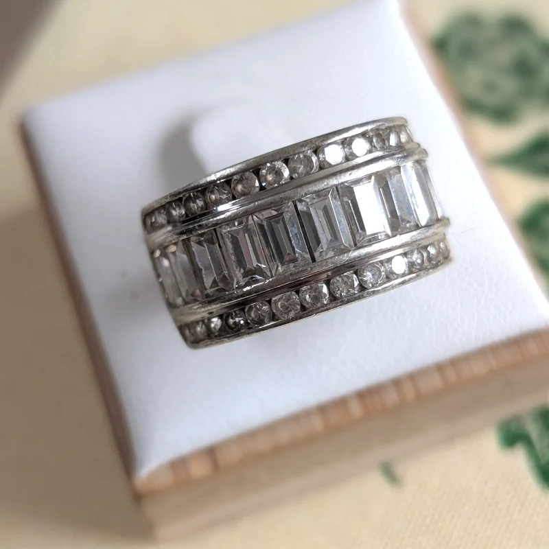 Big Sterling Silver Channel Set CZ Statement Ring 925 Hallmarked