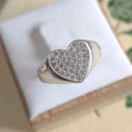 Cute Sterling Silver Pave Chunky Love Heart Stacker Ring 925