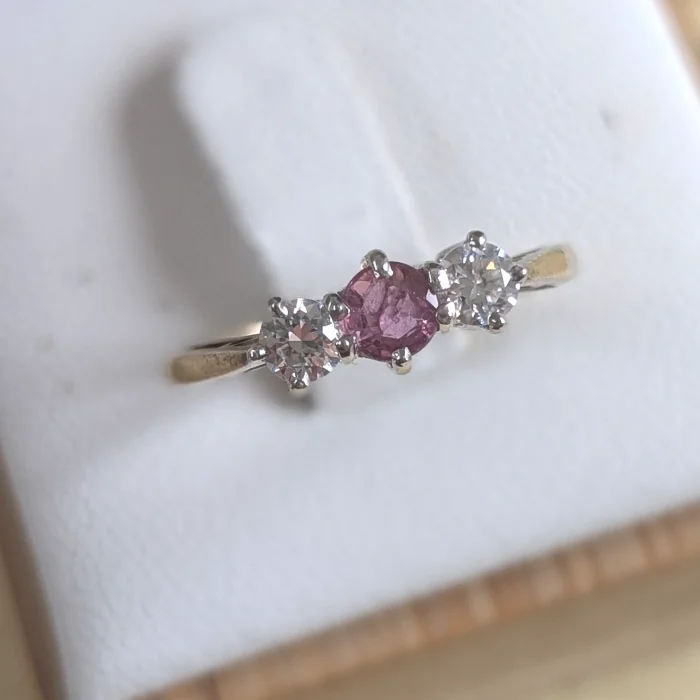 Vintage Sterling Silver Gold Plated Pink CZ Trilogy 925 Hallmarked