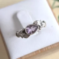 Sterling Silver Amethyst Feather Ring Boho 925 Stacker