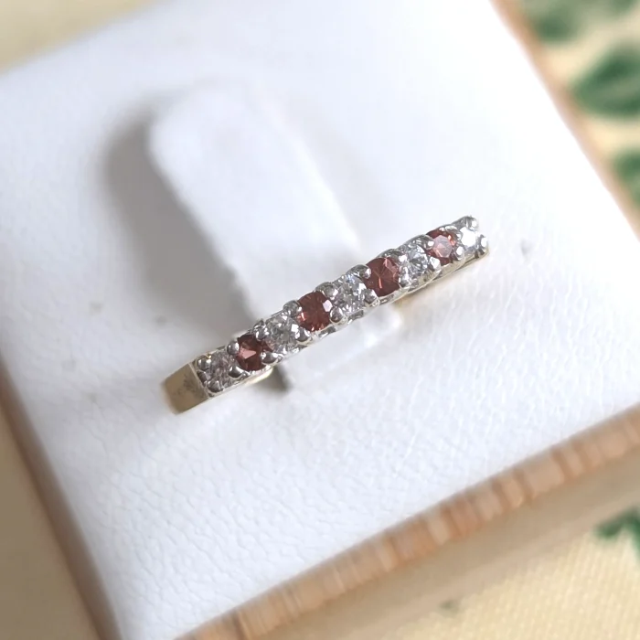 Vintage Sterling Silver Gold Plated Pink CZ Half Eternity Ring Hallmarked 925