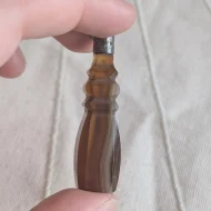 Antique Victorian Banded Agate Silver Topped Fob Seal Pendant Engraved - Image 2