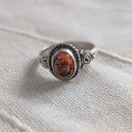 Vintage Sterling Silver Amber Signet Ring Spiral Size K.5 925 - Image 6