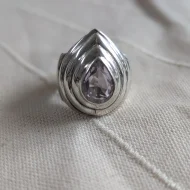 Vintage Sterling Silver Amethyst Statement Ring Chunky Teardrop Pear Cut Bold - Image 11
