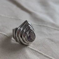 Vintage Sterling Silver Amethyst Statement Ring Chunky Teardrop Pear Cut Bold - Image 10