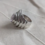 Vintage Sterling Silver Amethyst Statement Ring Chunky Teardrop Pear Cut Bold - Image 7