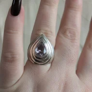 Vintage Sterling Silver Amethyst Statement Ring Chunky Teardrop Pear Cut Bold - Image 2