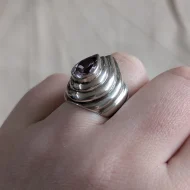 Vintage Sterling Silver Amethyst Statement Ring Chunky Teardrop Pear Cut Bold - Image 4