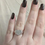 Cute Sterling Silver Pave Chunky Love Heart Stacker Ring 925 - Image 2