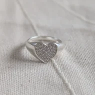 Cute Sterling Silver Pave Chunky Love Heart Stacker Ring 925 - Image 7
