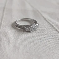 Vintage Sterling Silver Cocktail CZ Trilogy Ring 925 Pave - Image 6