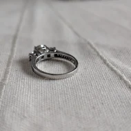 Vintage Sterling Silver Cocktail CZ Trilogy Ring 925 Pave - Image 3